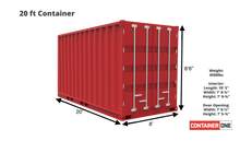 Load image into Gallery viewer, 20 ft Standard AS IS (20STASIS) Shipping Container Dimensions &amp; Specifications