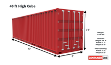 Load image into Gallery viewer, 40 ft High Cube Wind and Water Tight (40HCWWT) Shipping Container Dimensions &amp; Specifications